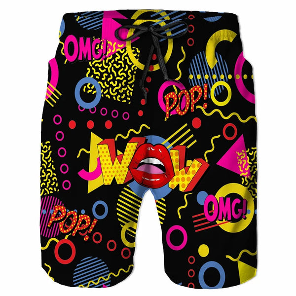 Colorful Graffiti Swim Trunks Men 80s 90s Street Style Pants