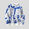 Mens Y2K Letter Print Knit Sweater Vintage Streetwear Pullover