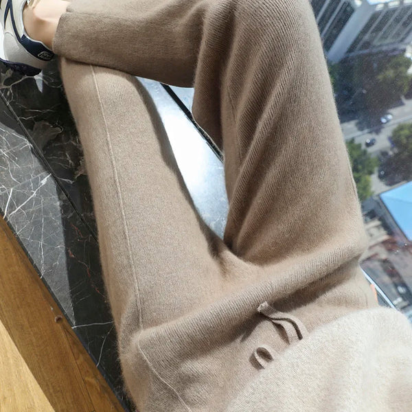 Thick Mink Cashmere Knitted Pants Women High Waisted Warm Winter