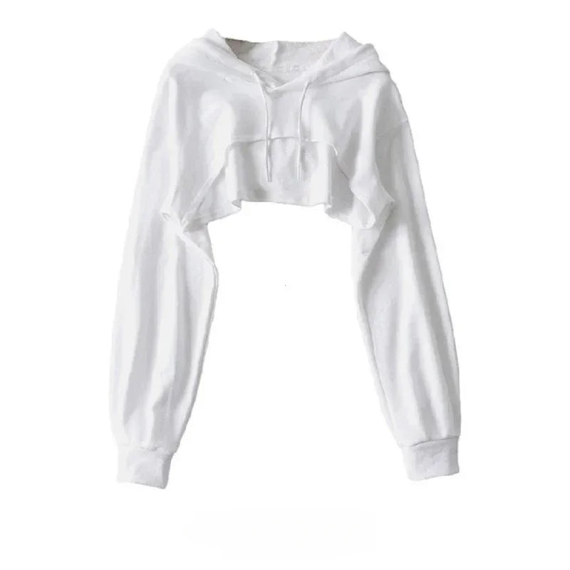 Female Hoodie Personality Irregular Crop Ultra Short Style Long Sleeve