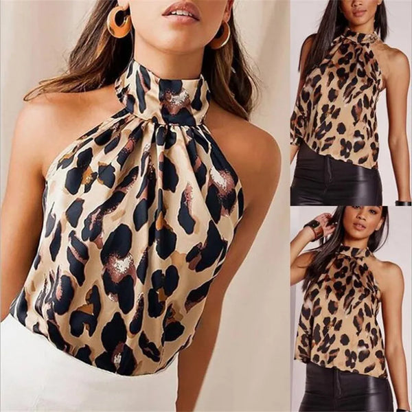 Women Blouses Leopard Print Ladies Shirts And Tops Sleeveless Tops