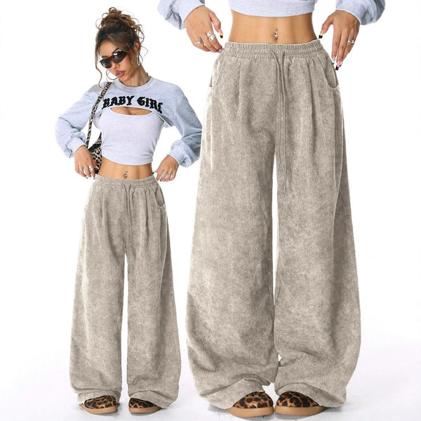 Women High Waisted Wide Leg Pants Drawstring Casual Lounge Trousers