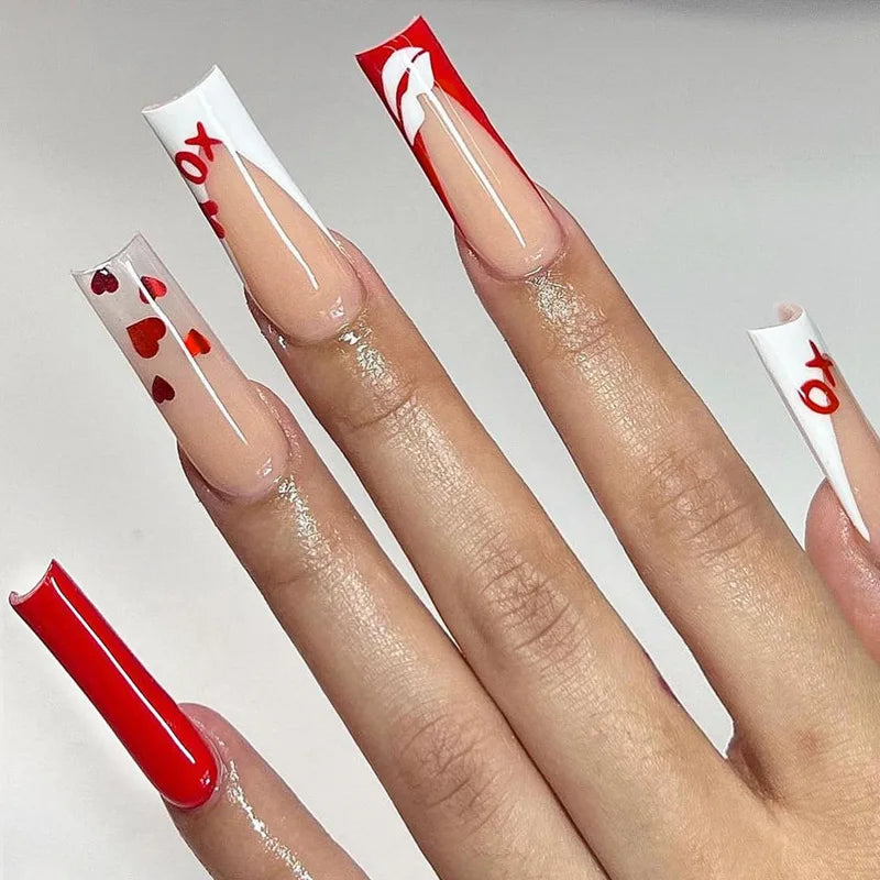 Red Acrylic Coffin Nails Perfect for a Night Out