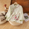 Womens Vintage Embroidered Top Cotton Linen Loose Summer Shirt