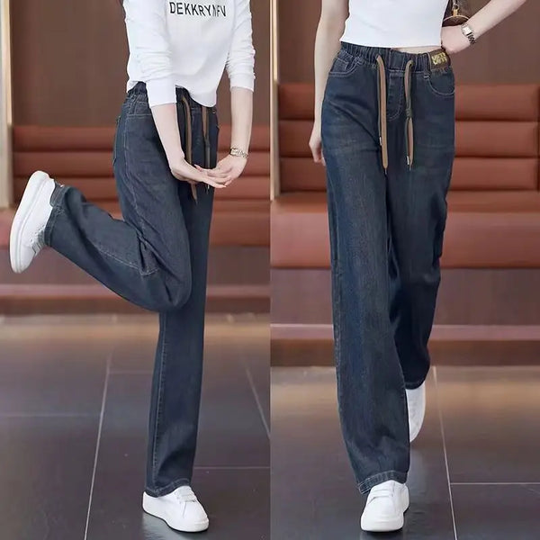 Fleece Lined Wide Leg Jeans Women Elastic Waist Fall Winter 2025