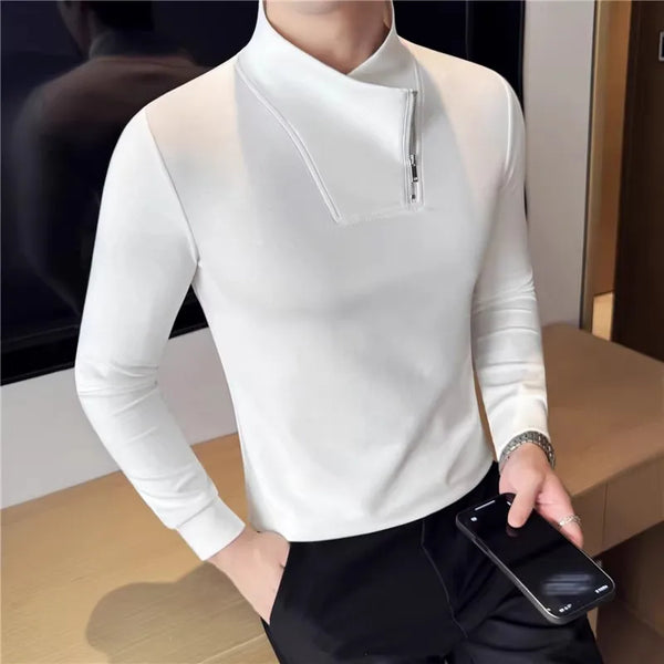 Men Muscle Fit Quarter Zip T Shirt Mock Neck Solid Stretch Top