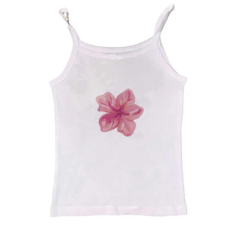 Retro EMO Girl Croptop Short Sleeve Flower Print Aesthetic