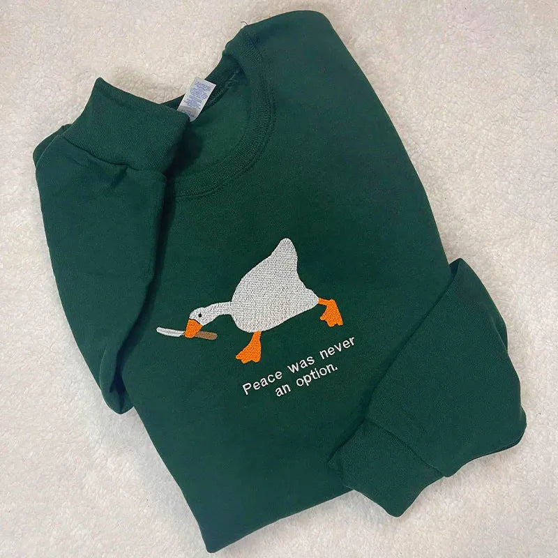 Vintage Duck Embroidered Sweatshirt Women’s Cute Loose Pullover