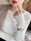 V Neck Sweater Women Knit Pullover Fall Winter Solid Color Top