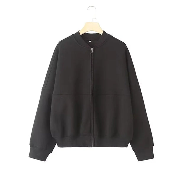 Women's 2-Piece Retro Zipper Bomber Jacket & High-Waisted Velvet Pants