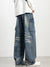 Mens Wide Leg Cargo Jeans Washed Denim Oversized Fit Plus Size 9XL