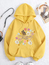 Flowers And Butterflies Hoodie Women Plants Prints Pocket Loose Pullover