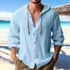Men's Linen Hooded Shirt - Long Sleeve Button Cardigan Casual