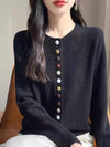Womens Chunky Knit Cardigan Button Front Crew Neck Sweater Winter