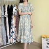 Spring Summer Elastic Waist Chiffon Dress Women Casual Pleated A-line