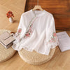 Womens Vintage Embroidered Top Cotton Linen Loose Summer Shirt