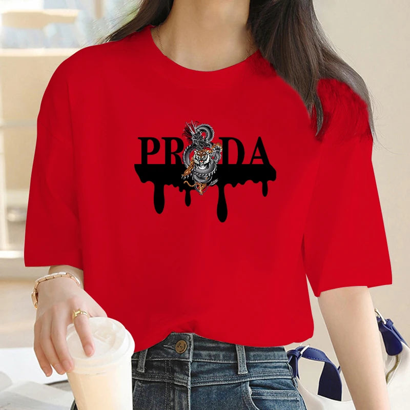 Women’s Y2K Dragon & Tiger Print T-Shirt Vintage Streetwear Top