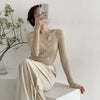 V Neck Base Layer Sweater Women Long Sleeve Slim Knit Fall Winter