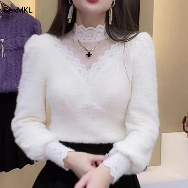 Elegant Fashion Long Sleeve Blusas Casual Korean Hollow Out Shirts