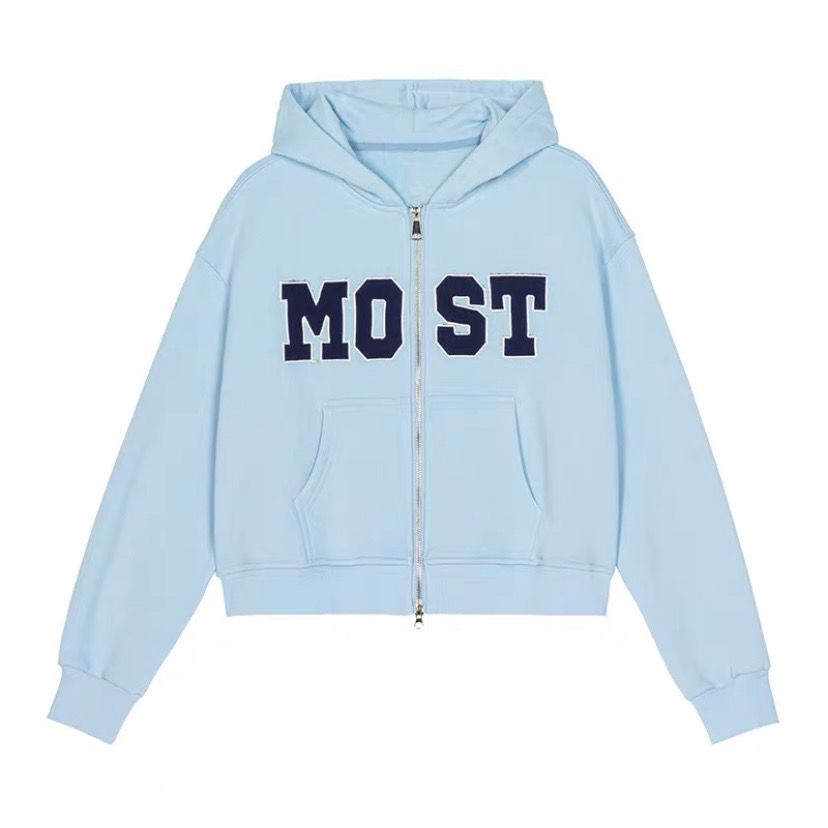 Y2k Hoodies Women Vintage Aesthetic Hip Hop Letter Embroidery Double Zipper