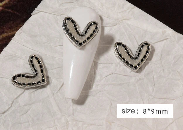 10pcs Retro Punk Nail Art Charm 3D Punk Silver Bows Heart Rabbit Dollar