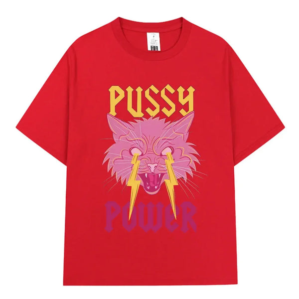 "Pussy Power" Funny Cat T-Shirt Women Vintage