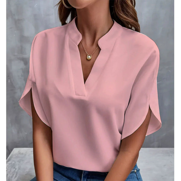 V Neck Half Sleeve Blouse Women Office Loose Pullover Top