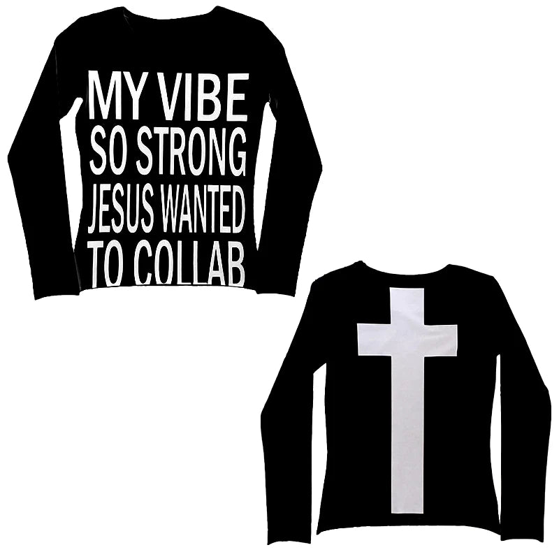 Women’s Y2K Gothic Harajuku Crop Top Long Sleeve Grunge Punk Tee