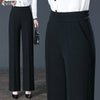 Womens High Waist Pants Elastic Straight Leg Casual Trousers Pockets