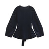Women's Knit Blazer - Shoulder Pad Belted V-Neck Jacket