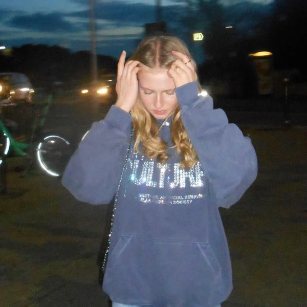 Y2K women's hooded sports rhinestonespunk Gothic shirtstreet distressed