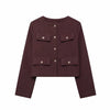 Women's Gold Button Jacket - Long Sleeve Coat Outerwear