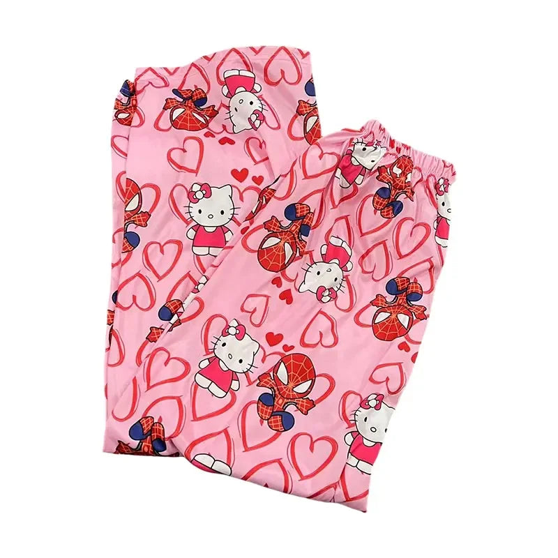 Hello Kitty Spider-Man Pajama Pants Loose Y2K Cartoon Gift Couple
