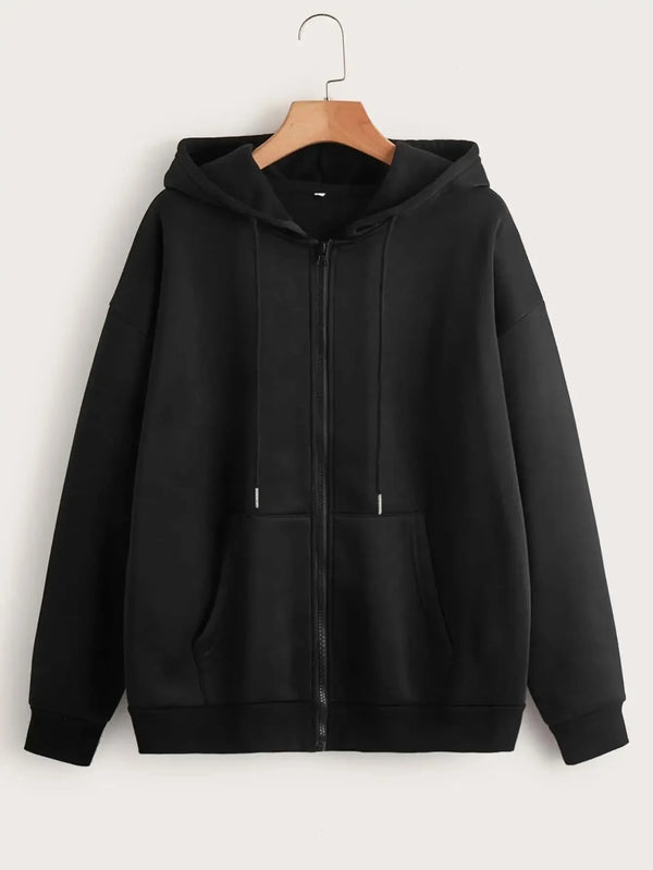 Oversized Zip Up Hoodie Women Warm Fleece Solid Fall Streetwear
