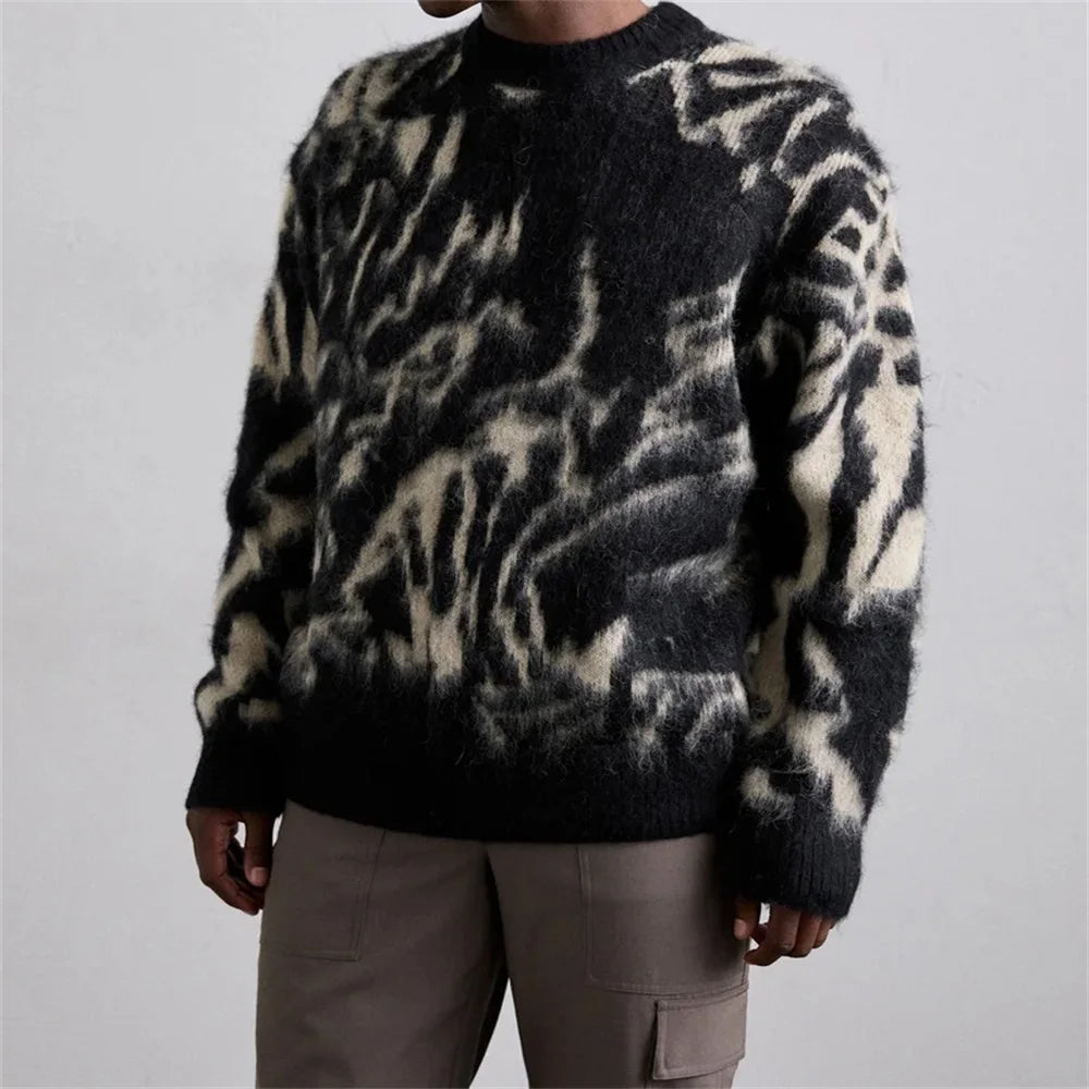 American Autumn Winter Street Casual Striped Fleece Knitted Sweater