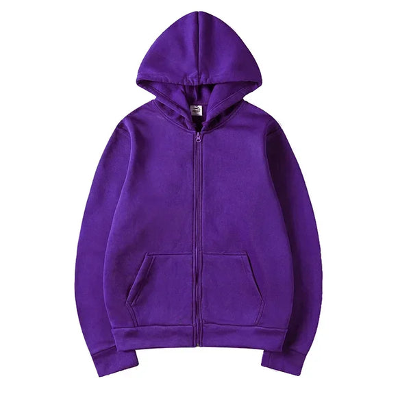 Oversized Zip Up Hoodie Women Warm Fleece Solid Fall Streetwear