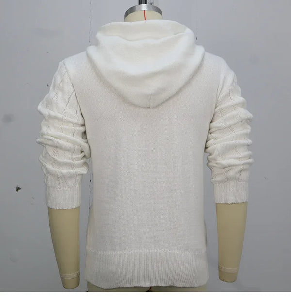 Mens Thick Knit Hoodie Sweater Drawstring Loose Fit Winter Warm