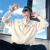 Korean Button Shirt Men Long Sleeve Collar Patchwork Casual