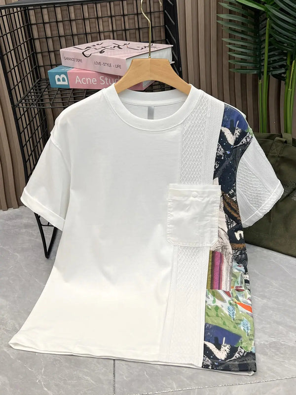 Casual Patchwork Color Block Loose Short Sleeve T-Shirt