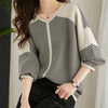 Womens Striped V Neck Pullover Oversized Long Sleeve Tee Office Top(7