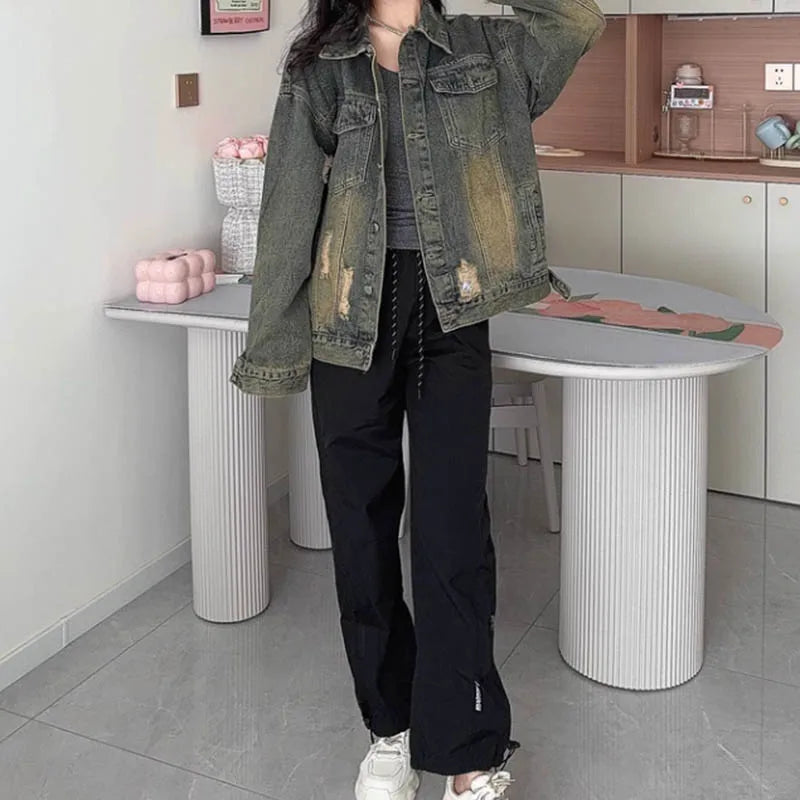 Women's Quick-Dry Striped Work Pants Loose Casual Style