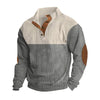Men's Corduroy Sweatshirt - Stand Collar Color Block Button Up