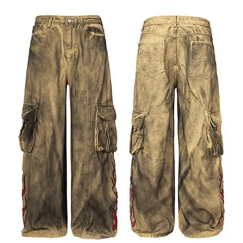 Men's Hip Hop Baggy Cargo Pants Flame Print
