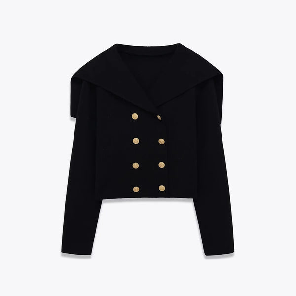 Women's Double Breasted Knit Jacket - Short Casual Blazer