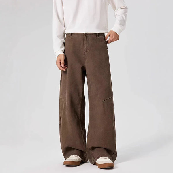 Mens Deconstructed Vintage Jeans Wide Leg Straight Fit Drape Style