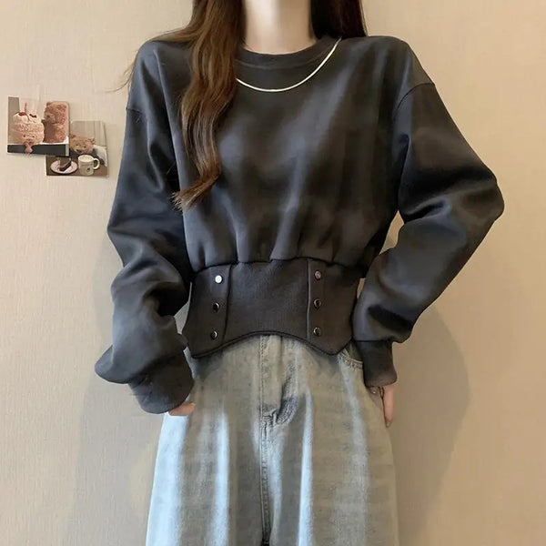 Tie Dye Sweatshirt Women Cropped Hoodless Retro Irregular Hem