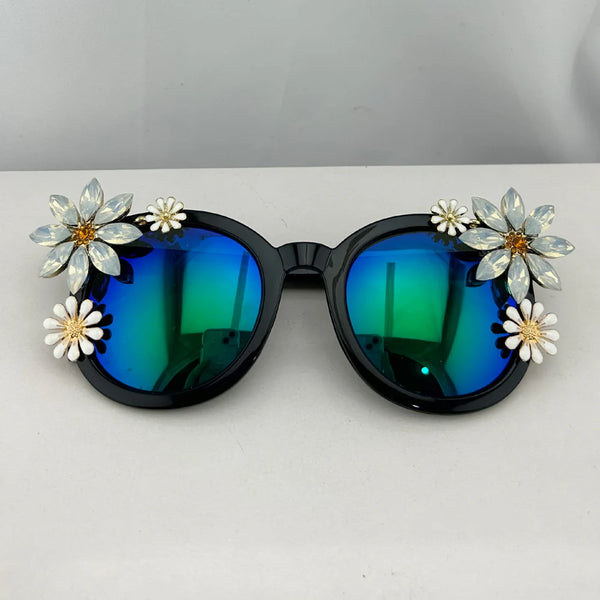 Rhinestone Crystal Sunglasses Floral Design