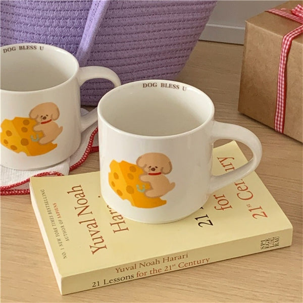Tasse, niedlicher Cartoon-Käse-Welpen-Keramikbecher, Journee, großes Fassungsvermögen