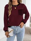 Womens Color Block Stripe Sweater Puff Sleeve Pocket Fall Winter