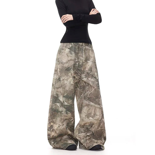 Women Y2K Camo Cargo Jeans Oversized Baggy Embroidered Denim